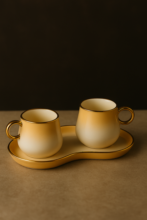Golden Dusk Ceramic Duo with Tray – 2 Cups