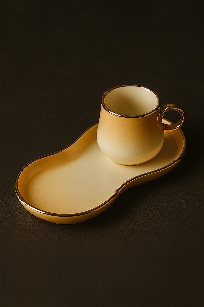 Golden Dusk Ceramic Duo with Tray – 2 Cups