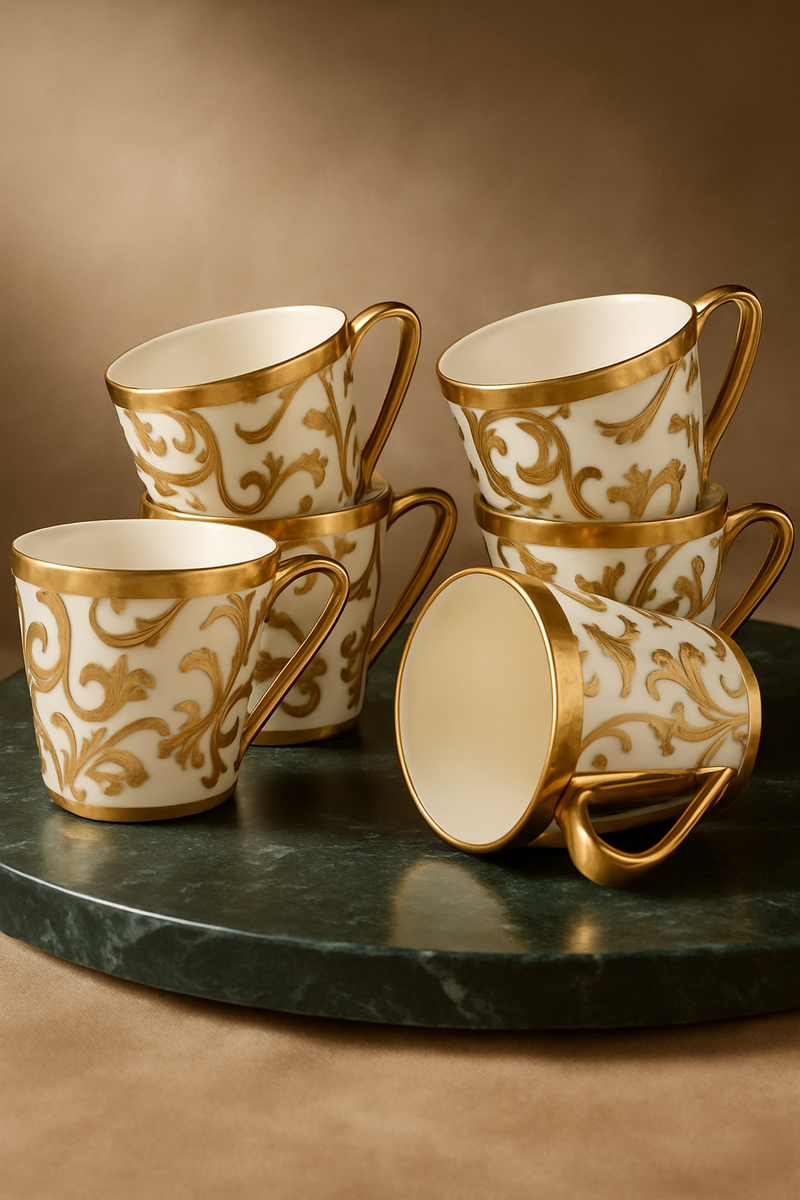 Gold Adorne Imperial Mug Set — 6 Pc Royal Collection