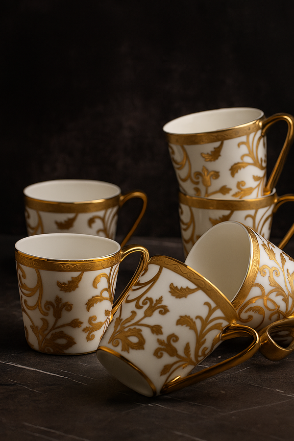 Gold Adorne Imperial Mug Set — 6 Pc Royal Collection