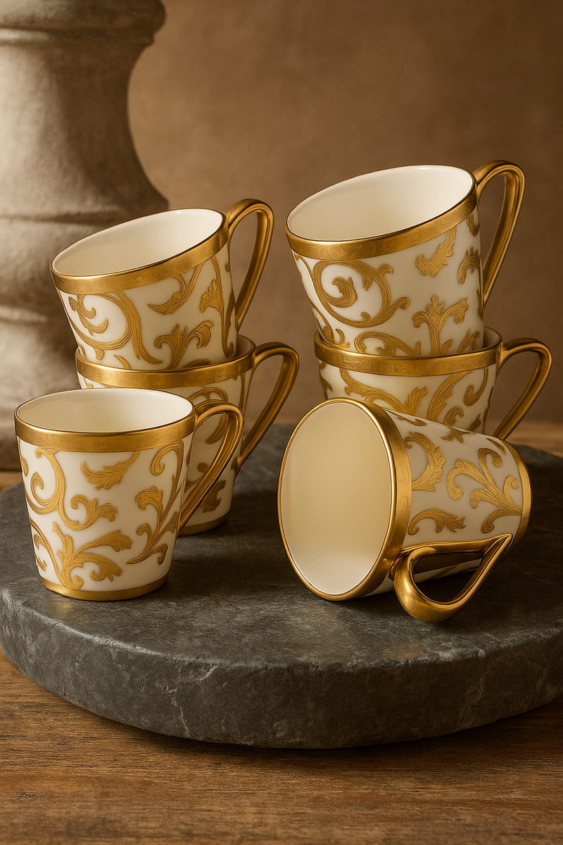 Gold Adorne Imperial Mug Set — 6 Pc Royal Collection