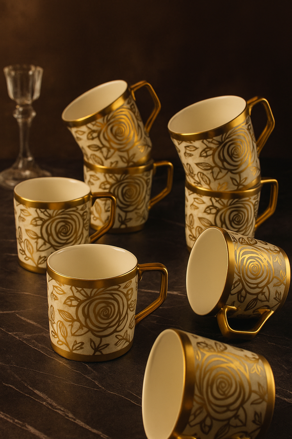 Eternal Bloom Royale Mug Set — 6 Pc Gilded Floral Edition