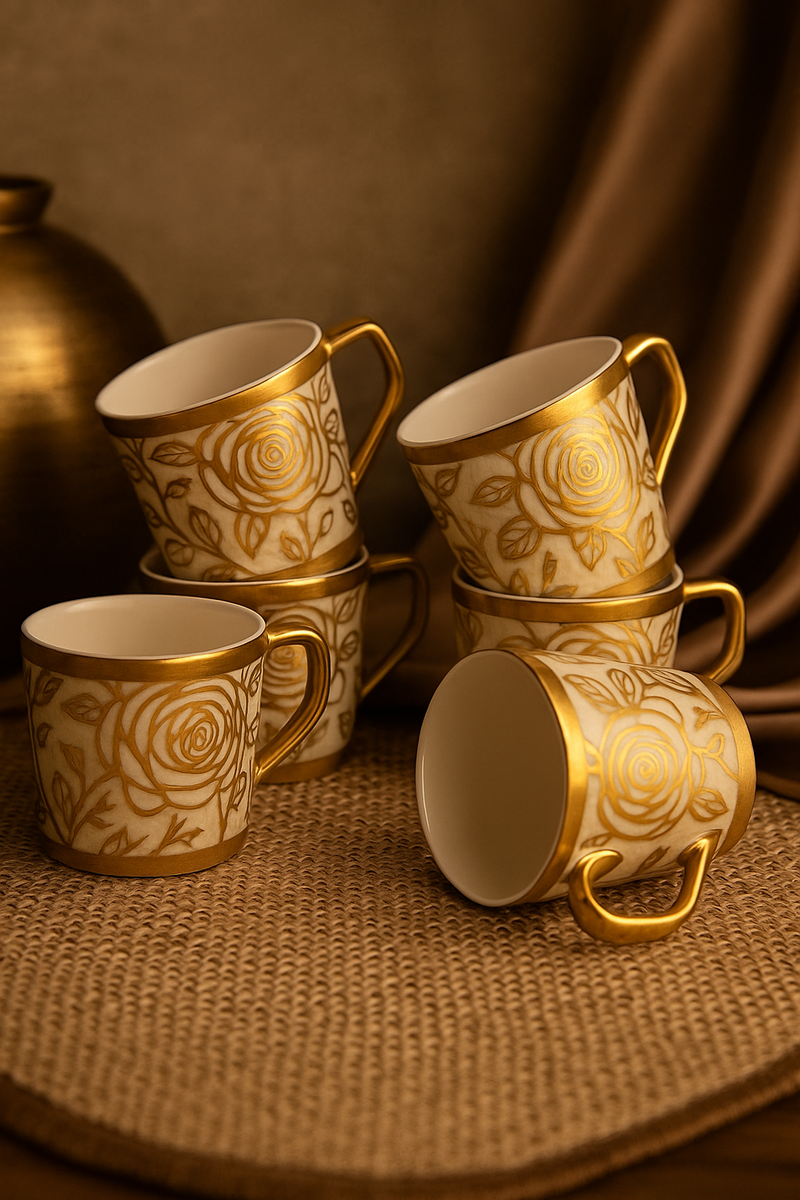 Eternal Bloom Royale Mug Set — 6 Pc Gilded Floral Edition