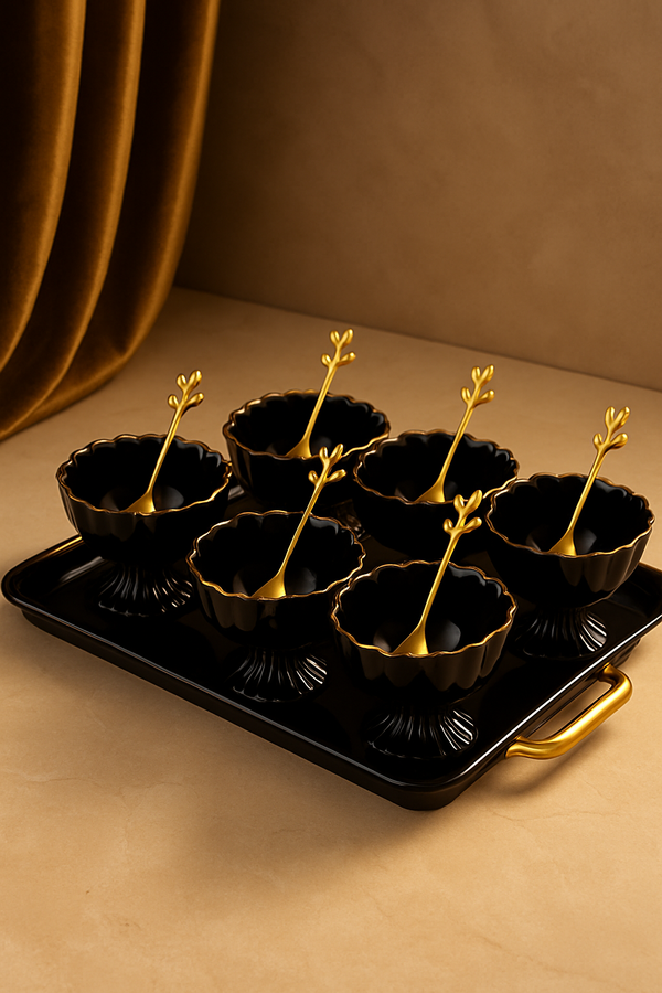 Midnight Elegance Dessert Bowl Set — 6 Pc Luxe Collection