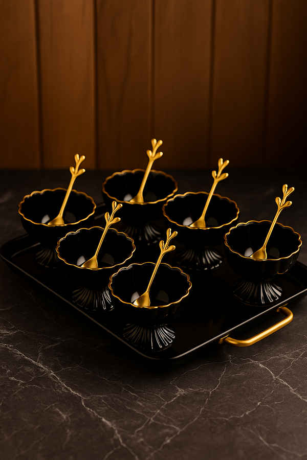 Midnight Elegance Dessert Bowl Set — 6 Pc Luxe Collection