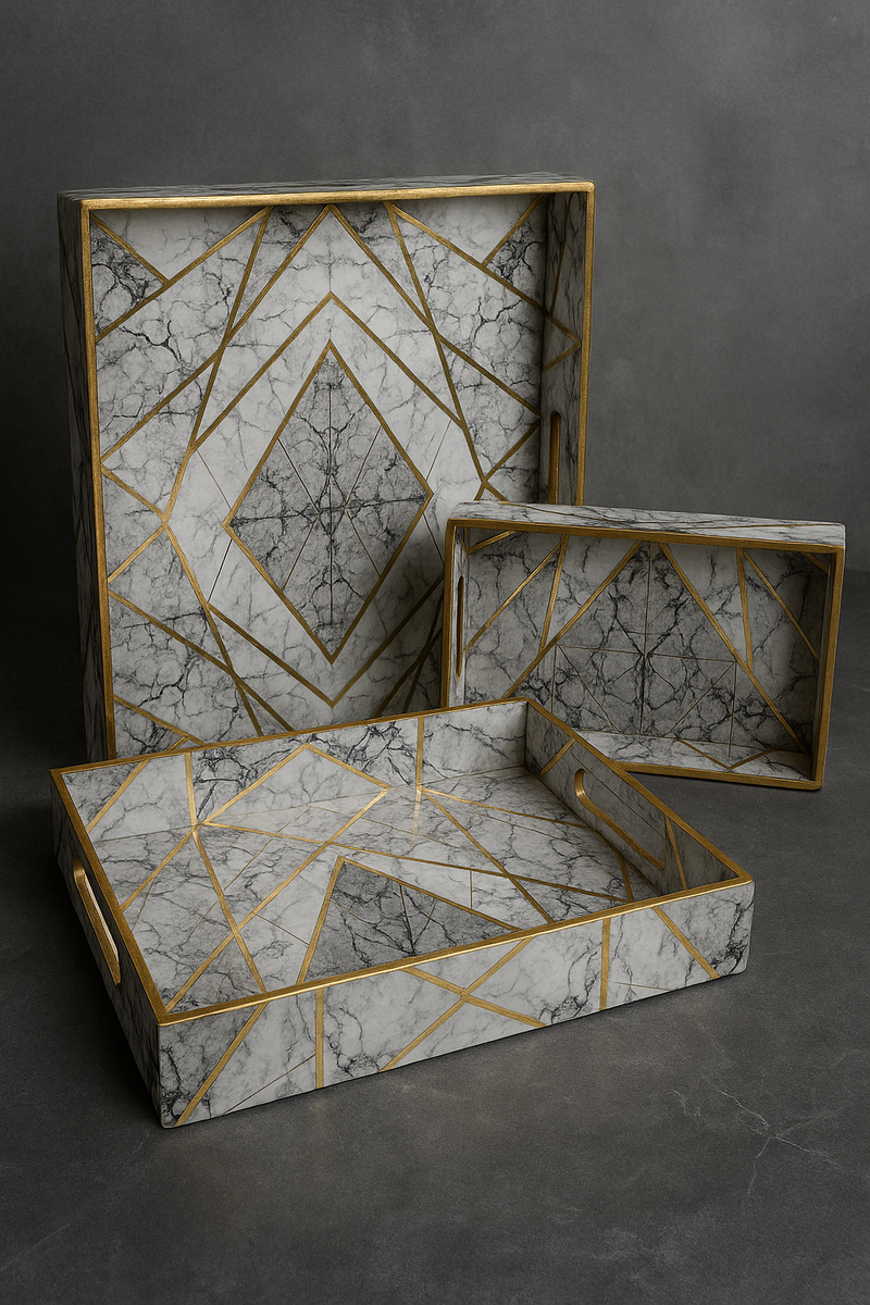Aurora Luxe Geometric Marble Tray Set (Set of 3)