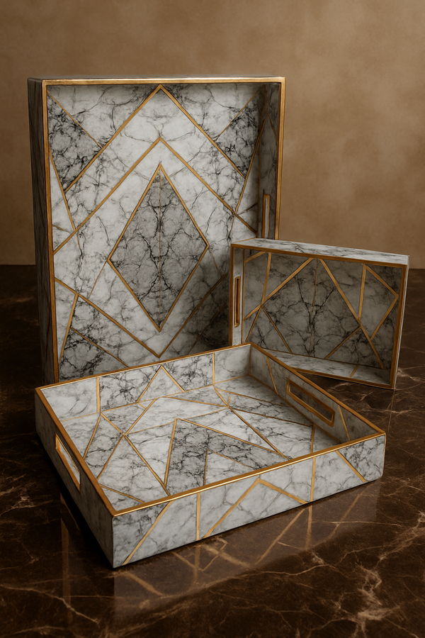 Aurora Luxe Geometric Marble Tray Set (Set of 3)