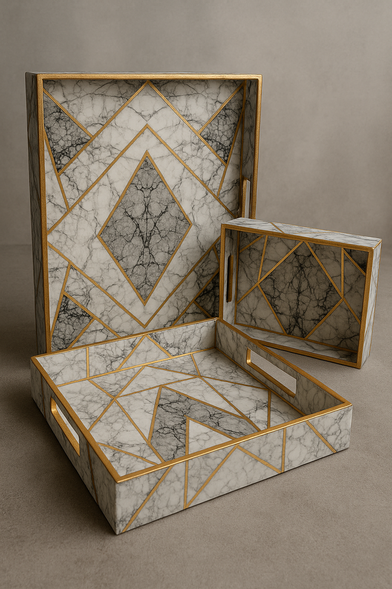 Aurora Luxe Geometric Marble Tray Set (Set of 3)