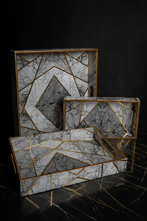 Aurora Luxe Geometric Marble Tray Set (Set of 3)