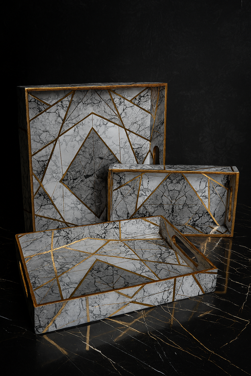 Aurora Luxe Geometric Marble Tray Set (Set of 3)
